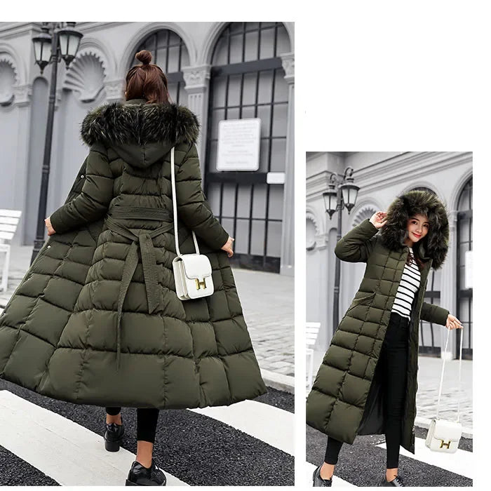 Long Down Cotton Parkas Coat Female New Wnter Over Knee Loose Large Fur Collar Hooded Warm Thick Parkas Women  Padded Overcoat