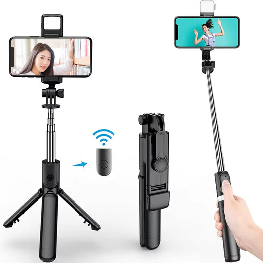 Selfie Stick Wireless con Treppiede Integrato e Telecomando – Supporto Smartphone per Selfie, Foto di Gruppo e Vlog