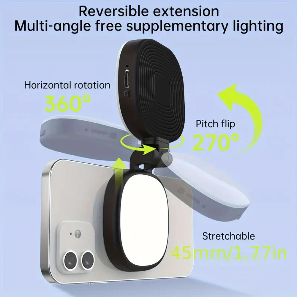 TELESIN Luce di Riempimento Magnetica per Smartphone – Mini Selfie Light LED 3 Modalità, Luminosità Regolabile, Specchio Integrato e Ricarica USB-C