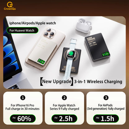 CrownQu E16 - Power Bank Magnetico Wireless 3-in-1 Qi2.1 (5000mAh / 10000mAh)