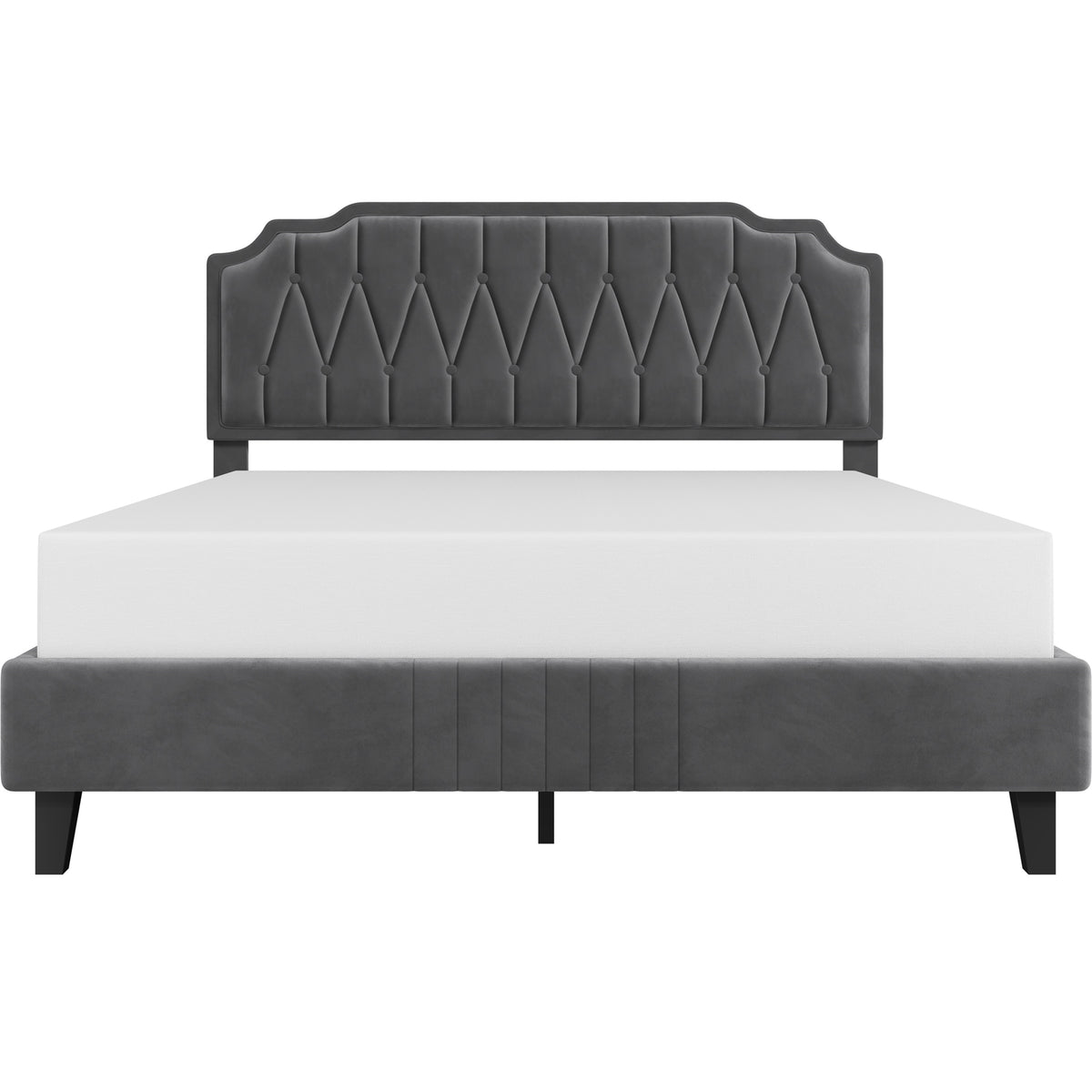 Costoffs Bed Frame with Upholstered And Quilted Headboard Adjustable Height Wooden Bed with Slatted Base Solid Wood And Metal Legs