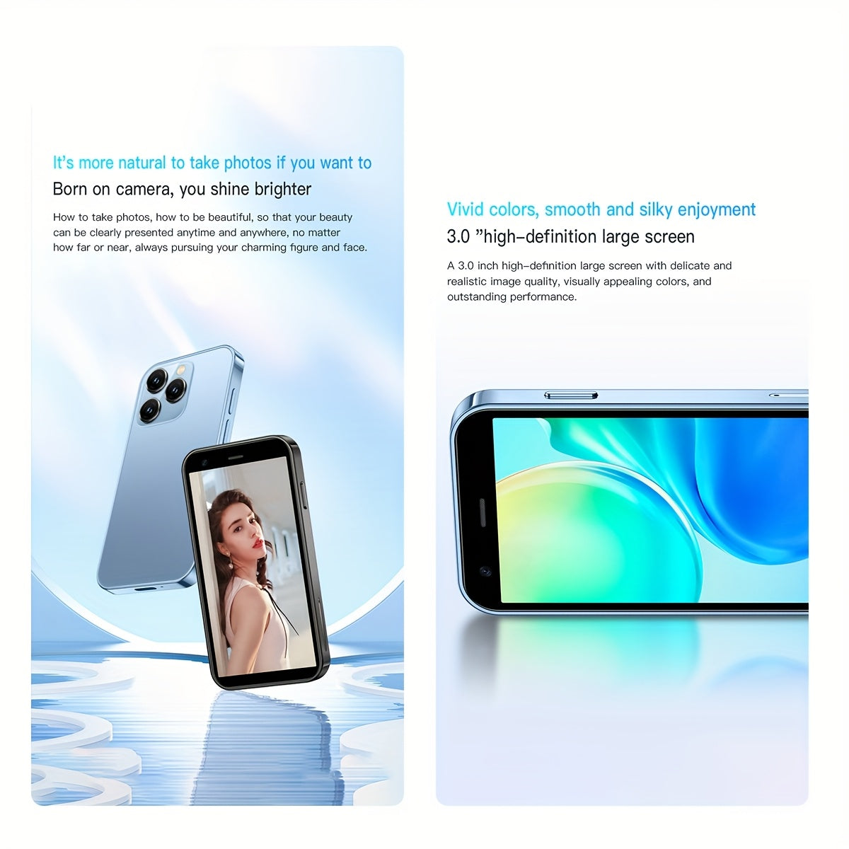 Mini Smartphone, 2GB RAM + 16GB ROM, 128GB, 3G Network, Dual SIM, 3.0-inch HD Display, Compatible with Play Store, WhatsApp, and More