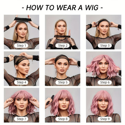 Daily Wig, Black Middle Part Long Straight Hair, Rose Net Cap, European and American Women