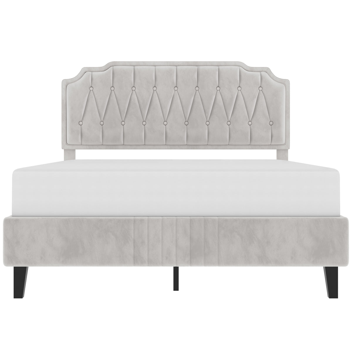 Costoffs Bed Frame with Upholstered And Quilted Headboard Adjustable Height Wooden Bed with Slatted Base Solid Wood And Metal Legs