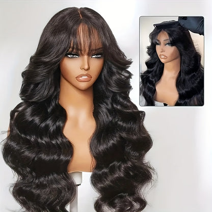 200% Density Brazilian Human Hair Wig Glueless Scalp Top Wig with Natural 1B Color - Body Wavy Long True Length Wig for Women, Machine-Made Full Hair No Lace Front Wigs Suitable for Skin Tones
