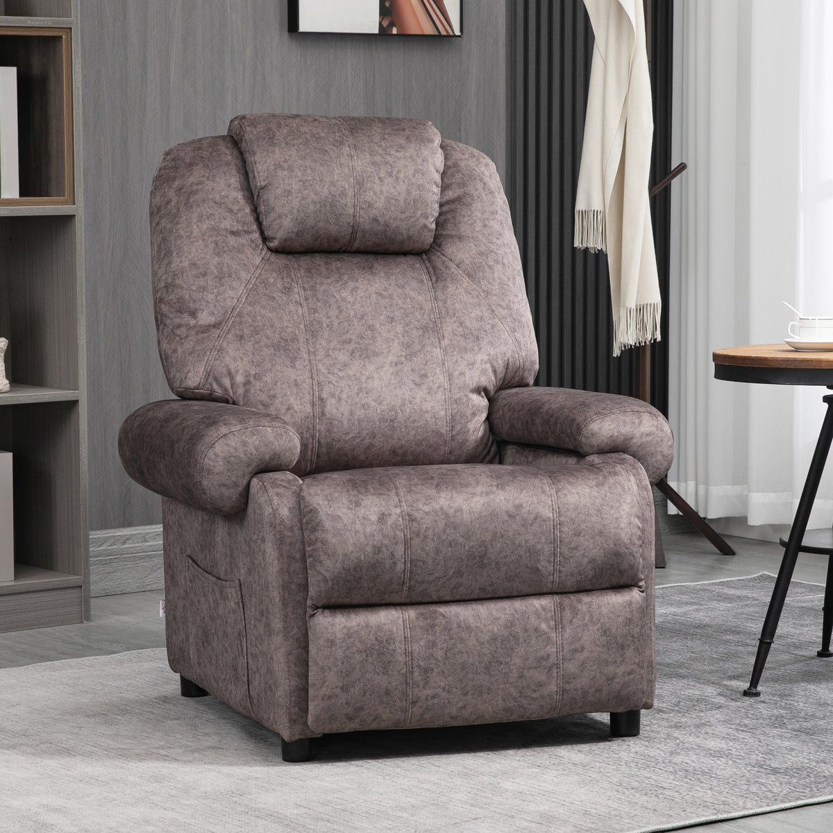 HOMCOM Manual Fabric Reclining Relax Armchair, Recliner with Pull-Out Footrest and Side Pocket