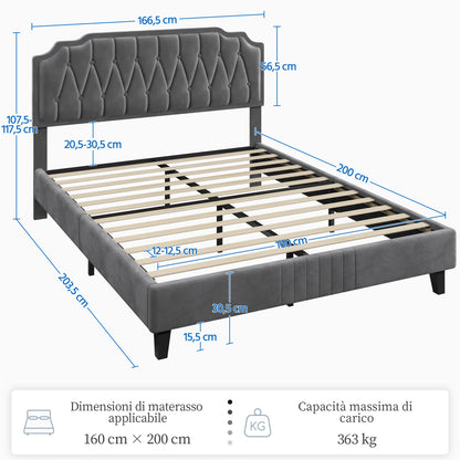 Costoffs Bed Frame with Upholstered And Quilted Headboard Adjustable Height Wooden Bed with Slatted Base Solid Wood And Metal Legs