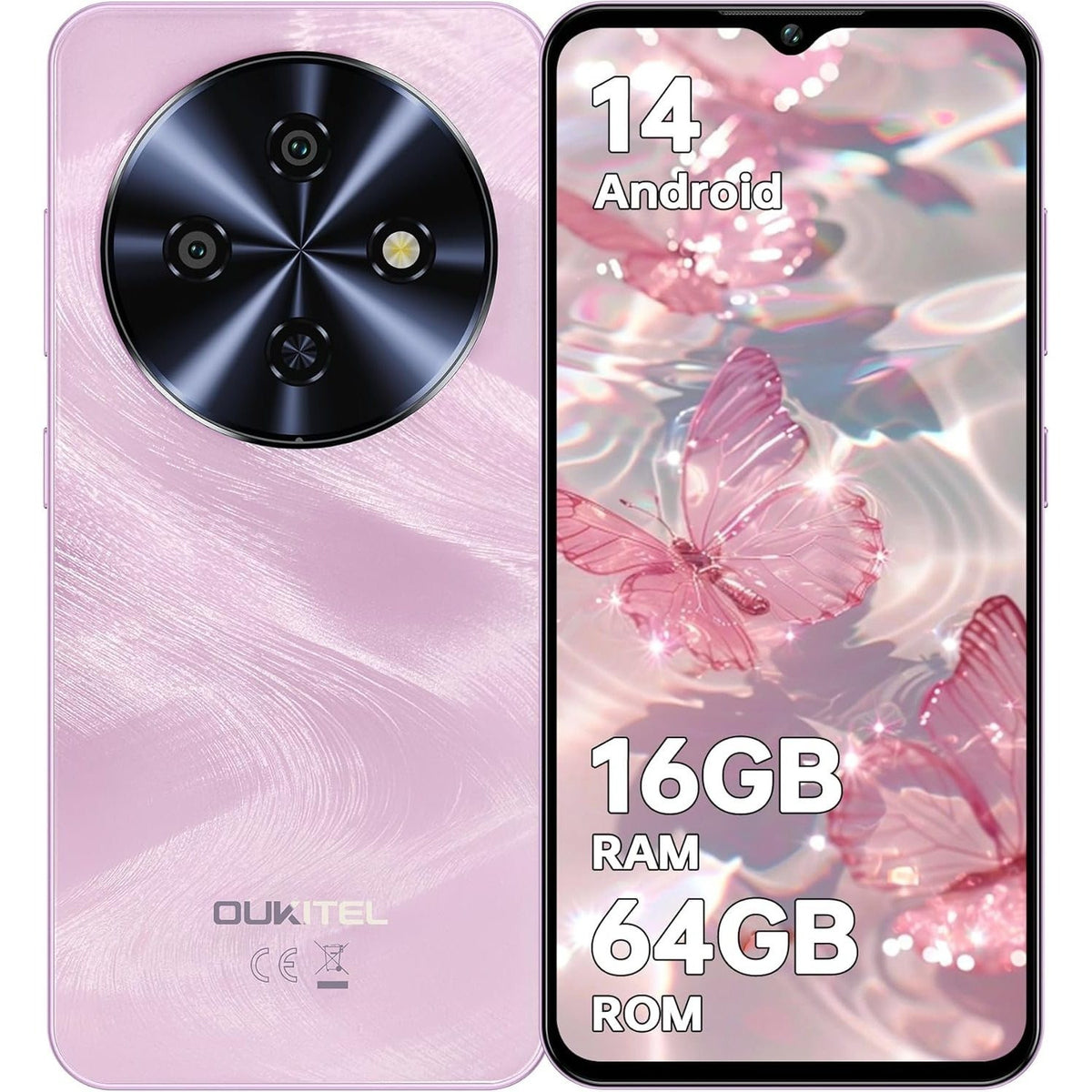OUKITEL C5 Smartphone 2026 - 16GB+64GB/1TB, Android 14, 6.52" HD Display, 5000mAh Battery, 13MP+5MP Dual Cameras, 4G Dual SIM, Face ID, GPS, OTG Support