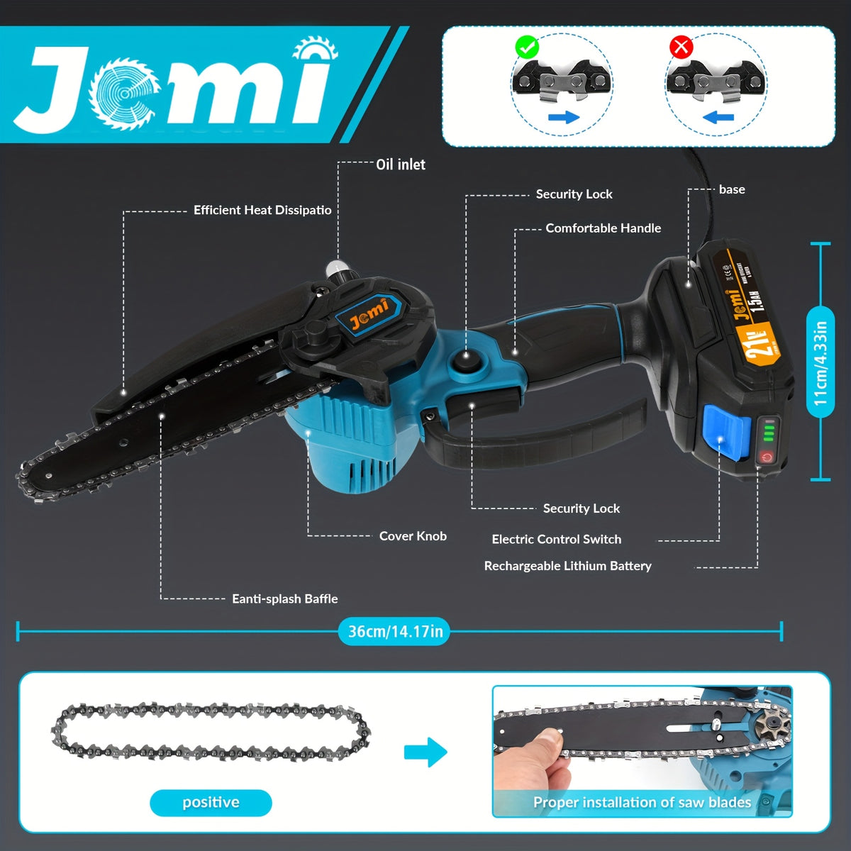 Mini Cordless Chainsaw for Pruning 2x5000 mAh, 6 Inch 880W Wood Cutting