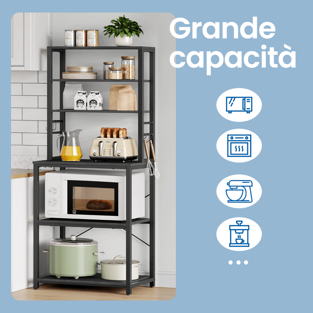 Kitchen Shelf with Power Strip, Microwave Oven Cabinet with Shelves and Hooks