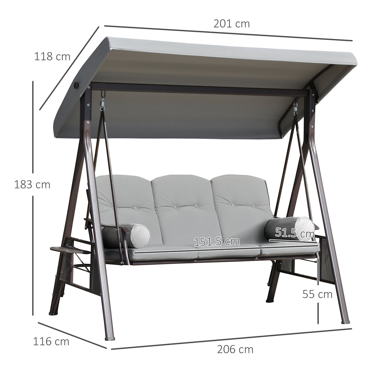 Heavy-Duty Outdoor Patio Swing Chair with Cup Holders & Cushions (360 kg Capacity)