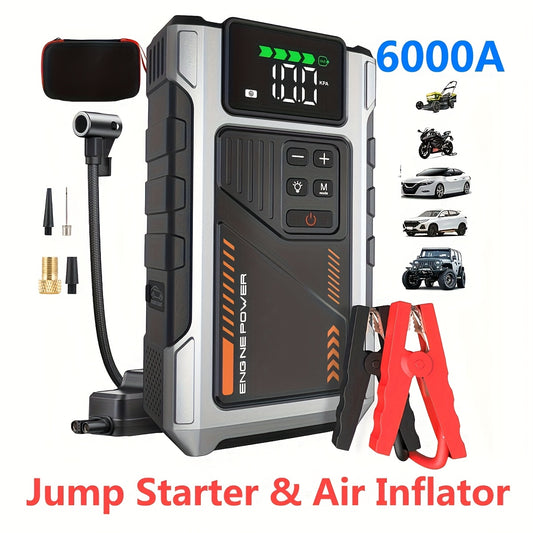 12,000mAh Jump Starter Power Pack 6000A Car Battery Booster & 150PSI LCD Display