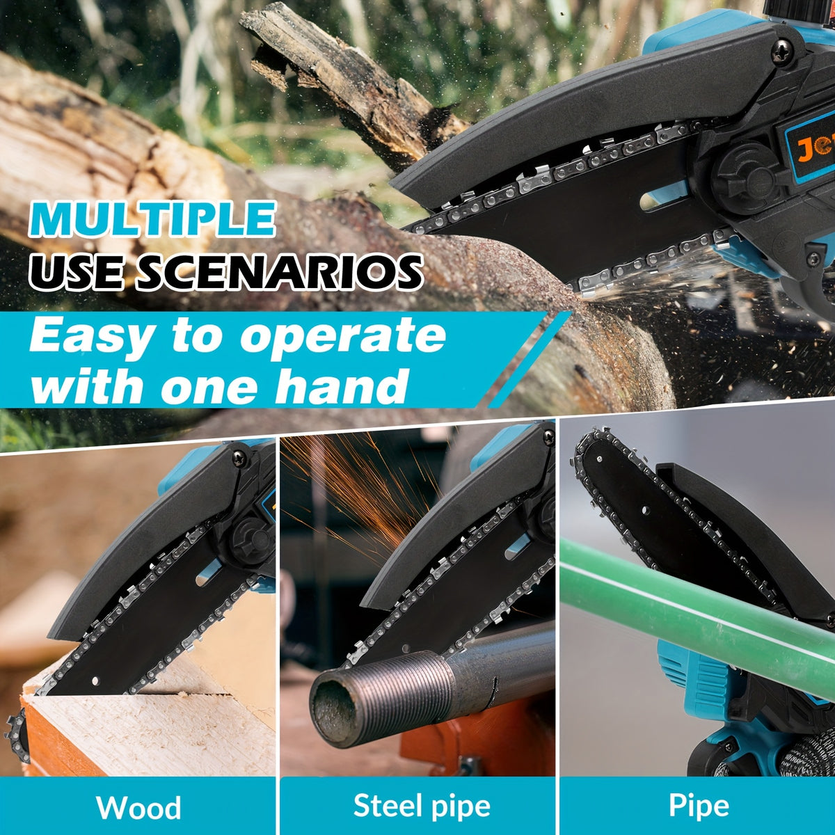 Mini Cordless Chainsaw for Pruning 2x5000 mAh, 6 Inch 880W Wood Cutting