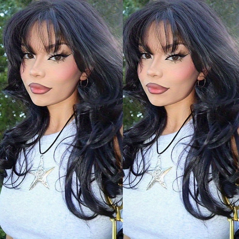 200% Density Brazilian Human Hair Wig Glueless Scalp Top Wig with Natural 1B Color - Body Wavy Long True Length Wig for Women, Machine-Made Full Hair No Lace Front Wigs Suitable for Skin Tones