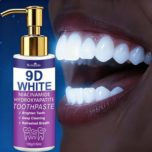 Rivoluziona il tuo sorriso e ottieni denti visibilmente più luminosi con il Dentifricio Viola Sbiancante 9D White. TK