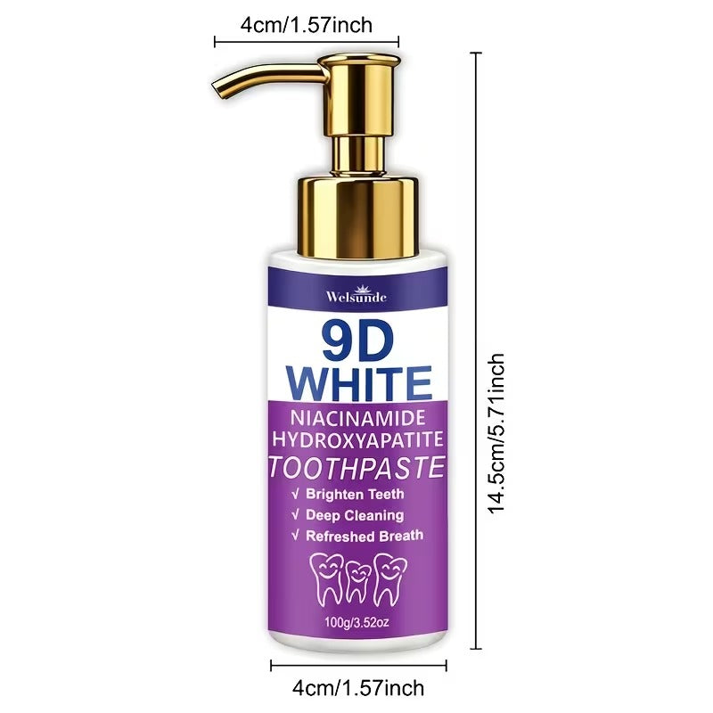 Rivoluziona il tuo sorriso e ottieni denti visibilmente più luminosi con il Dentifricio Viola Sbiancante 9D White. TK