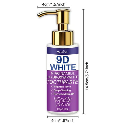 Rivoluziona il tuo sorriso e ottieni denti visibilmente più luminosi con il Dentifricio Viola Sbiancante 9D White. TK
