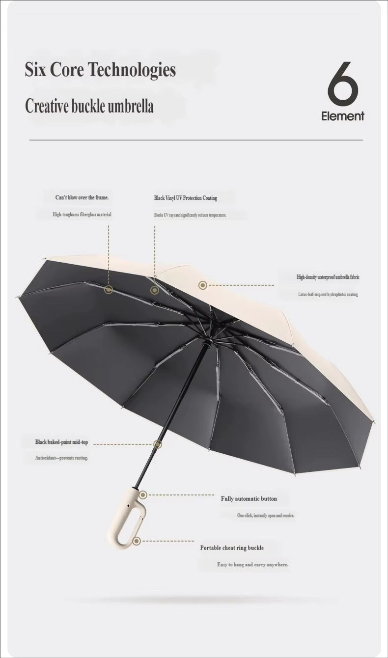 Ombrello Pieghevole Totalmente Automatico - Antivento con Fibbia ad Anello. TK