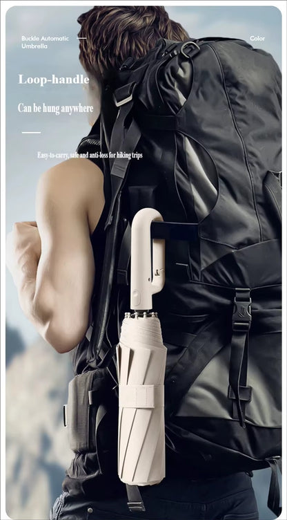 Ombrello Pieghevole Totalmente Automatico - Antivento con Fibbia ad Anello. TK