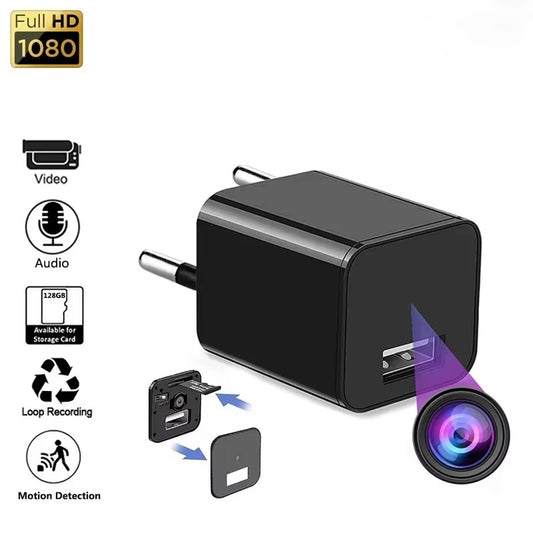 Caricatore USB con Videocamera Full HD 1080P – Sensore 2MP, Motion Detection, Visione Notturna, microSD 64GB